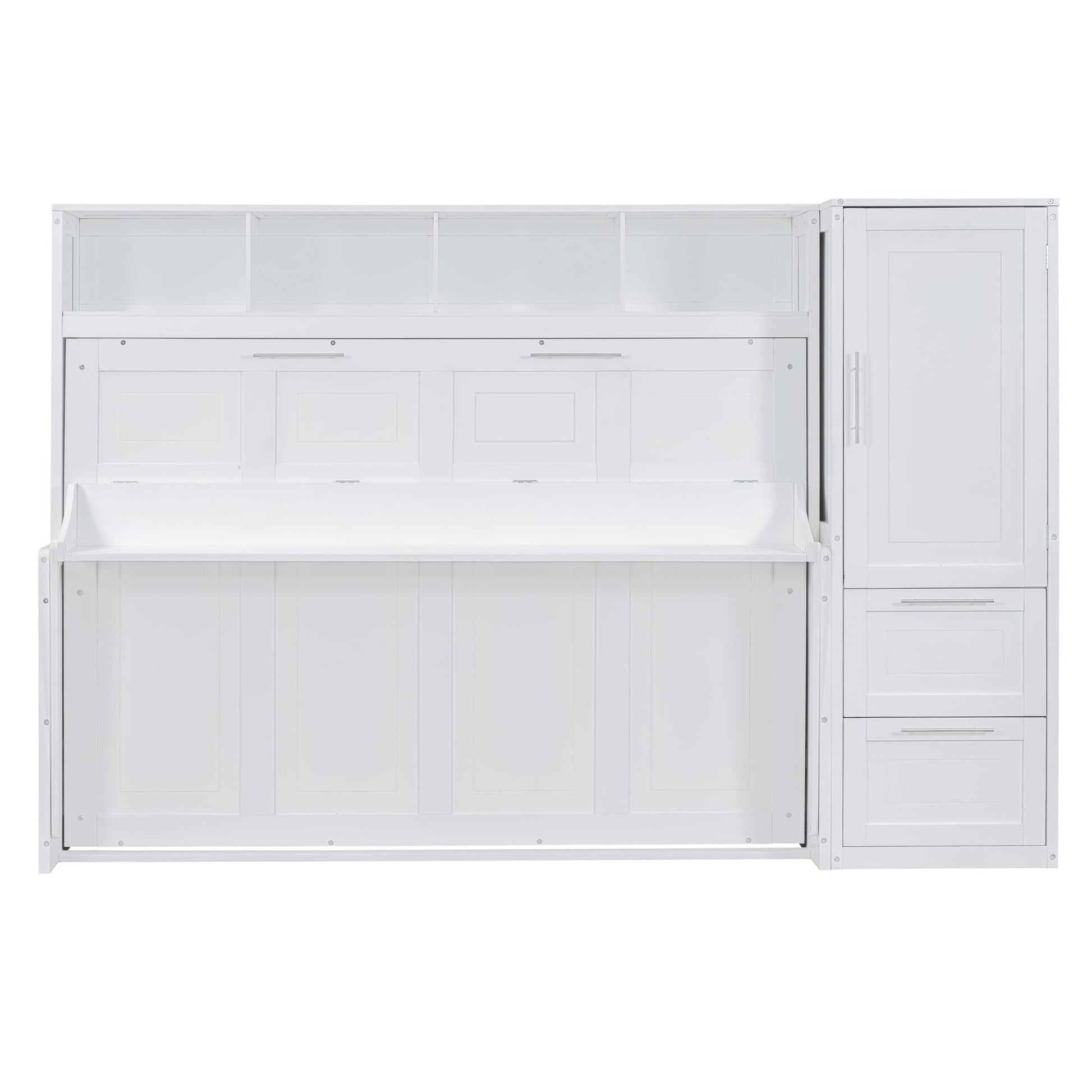 Queen Size Murphy Bed Wall Bed with Closet and Drawers,White - DREAM YOUR HOUSE