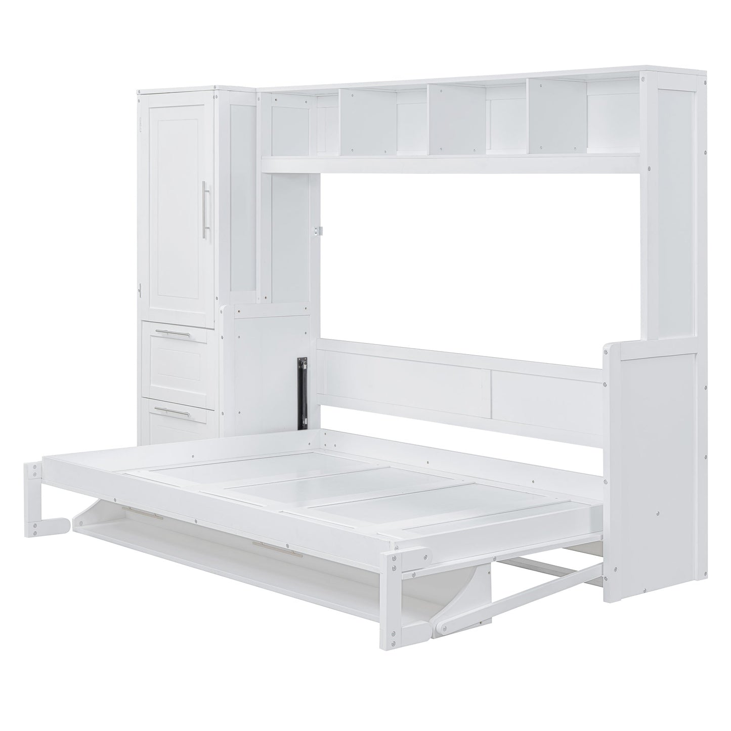 Queen Size Murphy Bed Wall Bed with Closet and Drawers,White - DREAM YOUR HOUSE