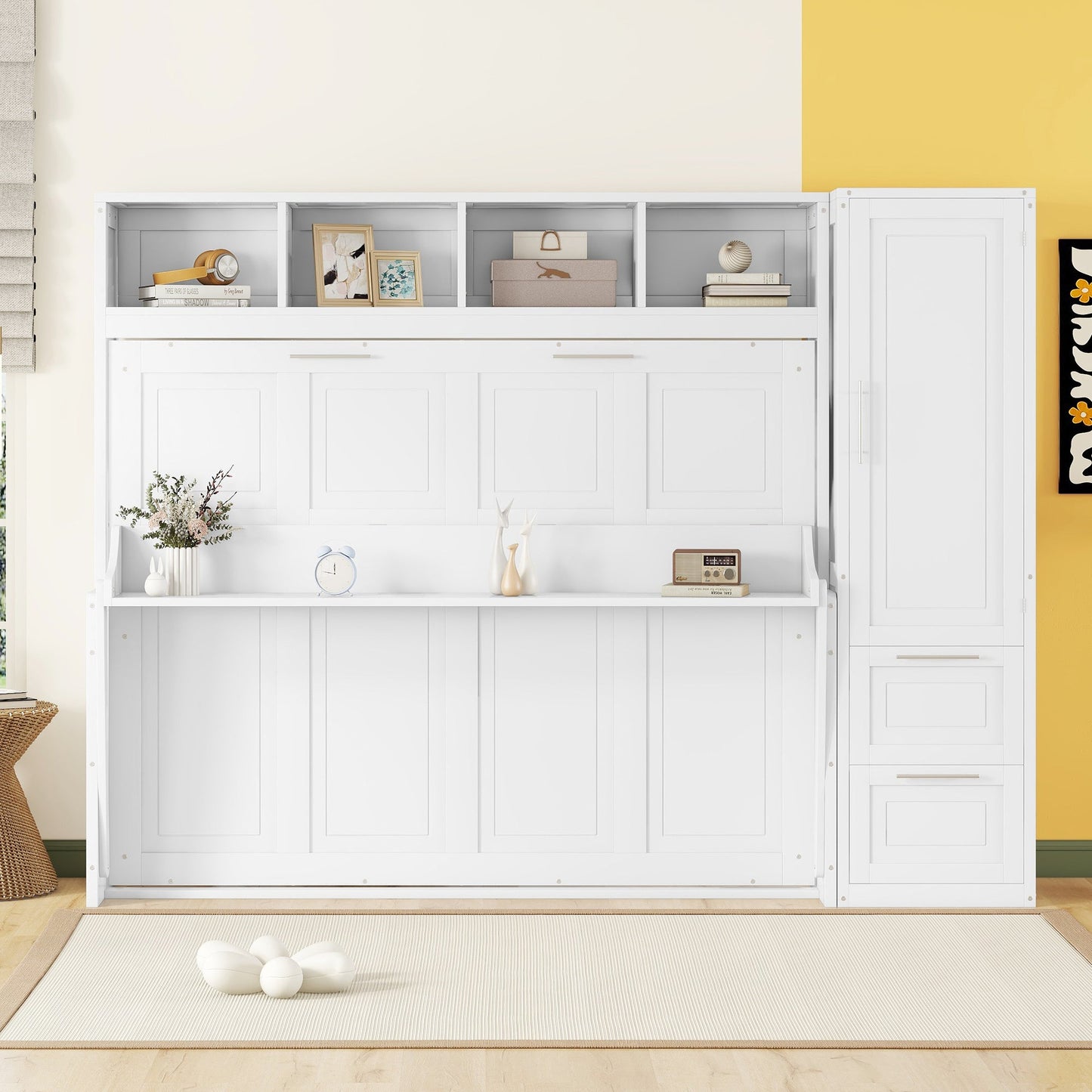 Queen Size Murphy Bed Wall Bed with Closet and Drawers,White - DREAM YOUR HOUSE