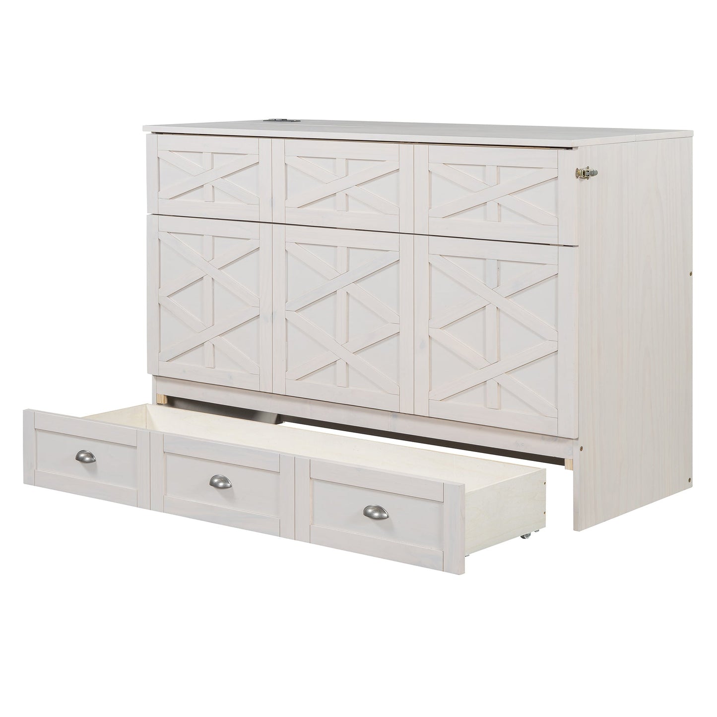 Queen Size Murphy Bed with Large Drawers,Brushed White - DREAM YOUR HOUSE