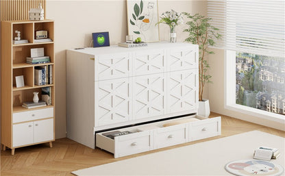 Queen Size Murphy Bed with Large Drawers,Brushed White - DREAM YOUR HOUSE