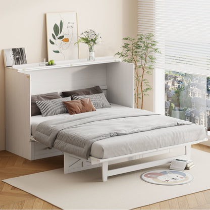 Queen Size Murphy Bed with Large Drawers,Brushed White - DREAM YOUR HOUSE