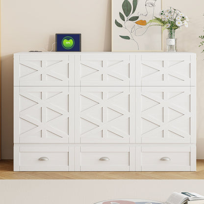 Queen Size Murphy Bed with Large Drawers,Brushed White - DREAM YOUR HOUSE