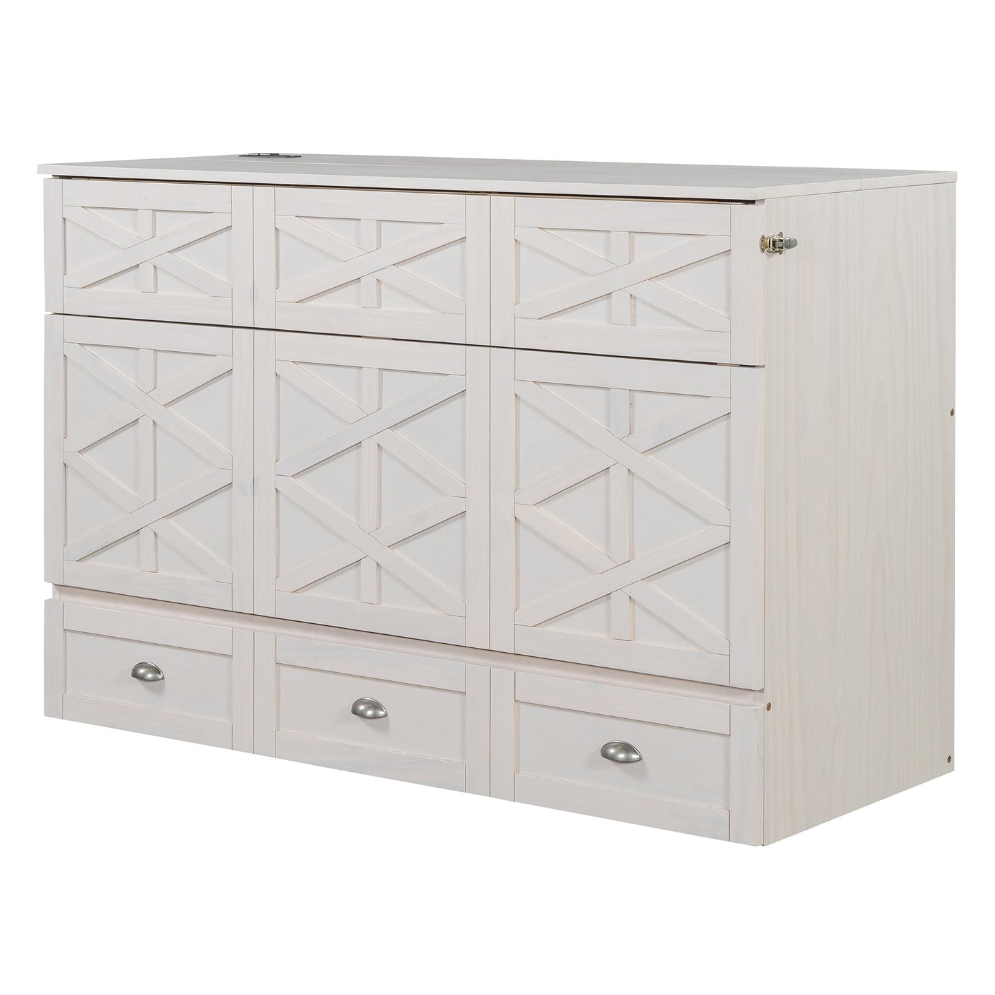 Queen Size Murphy Bed with Large Drawers,Brushed White - DREAM YOUR HOUSE