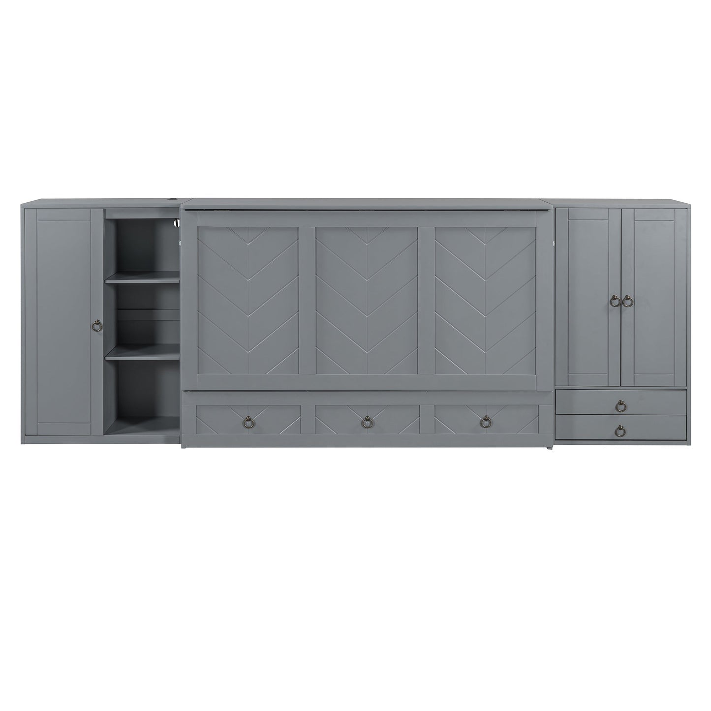 Queen Size Murphy Bed with USB Port, Little Wardrobes and Drawers, Gray - DREAM YOUR HOUSE