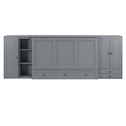 Queen Size Murphy Bed with USB Port, Little Wardrobes and Drawers, Gray - DREAM YOUR HOUSE