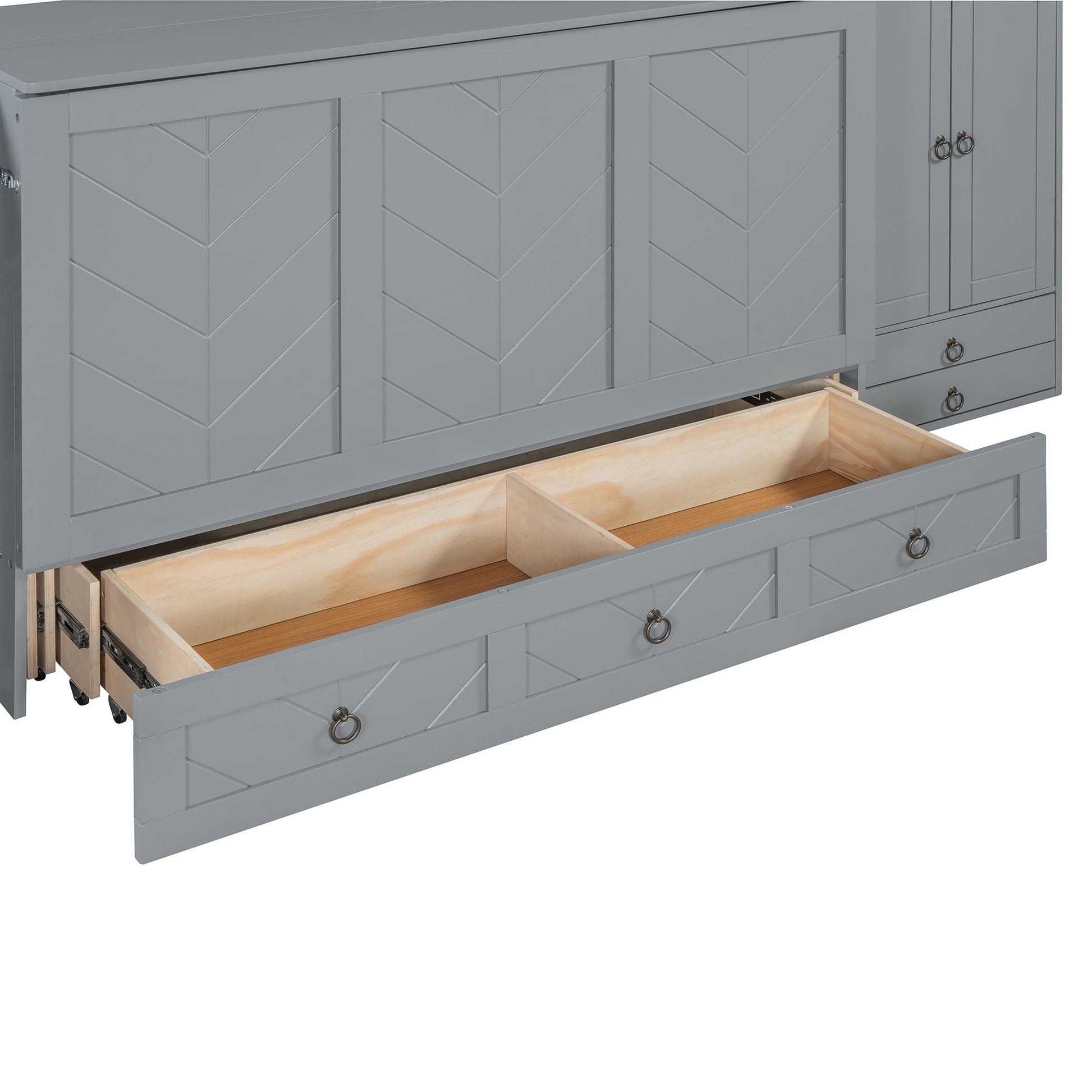 Queen Size Murphy Bed with USB Port, Little Wardrobes and Drawers, Gray - DREAM YOUR HOUSE