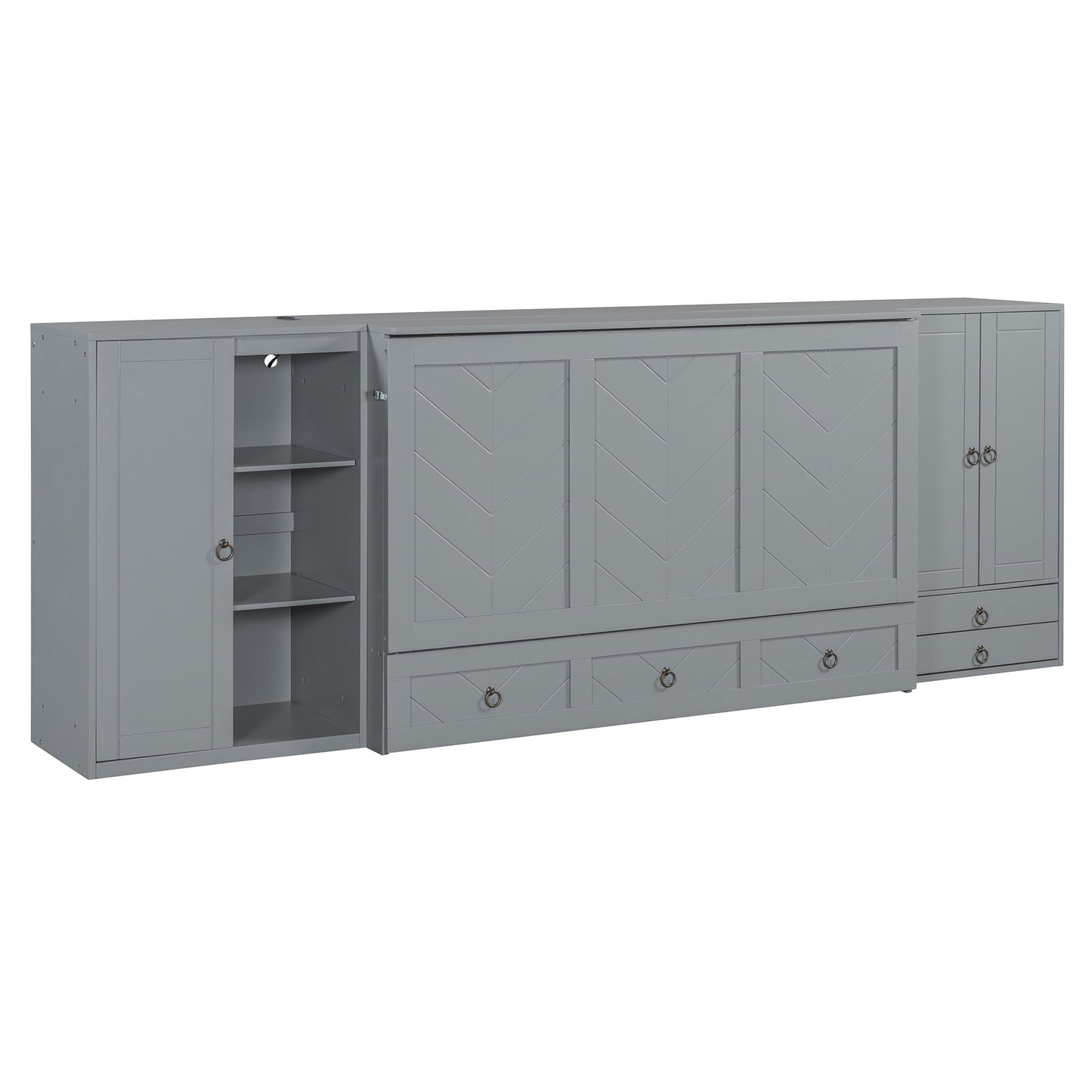 Queen Size Murphy Bed with USB Port, Little Wardrobes and Drawers, Gray - DREAM YOUR HOUSE