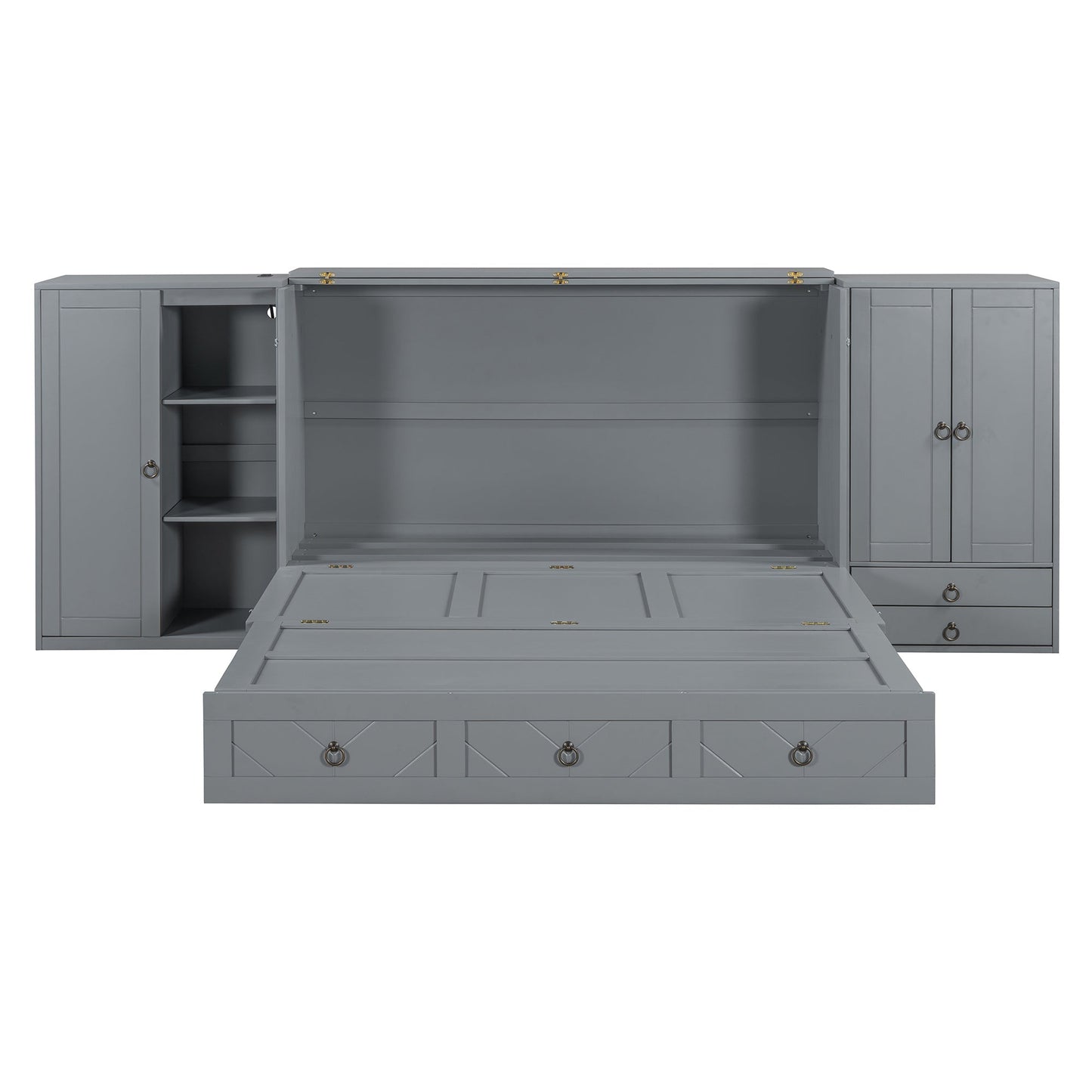 Queen Size Murphy Bed with USB Port, Little Wardrobes and Drawers, Gray - DREAM YOUR HOUSE