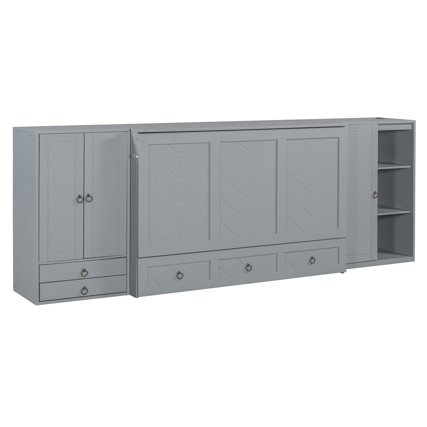 Queen Size Murphy Bed with USB Port, Little Wardrobes and Drawers, Gray - DREAM YOUR HOUSE