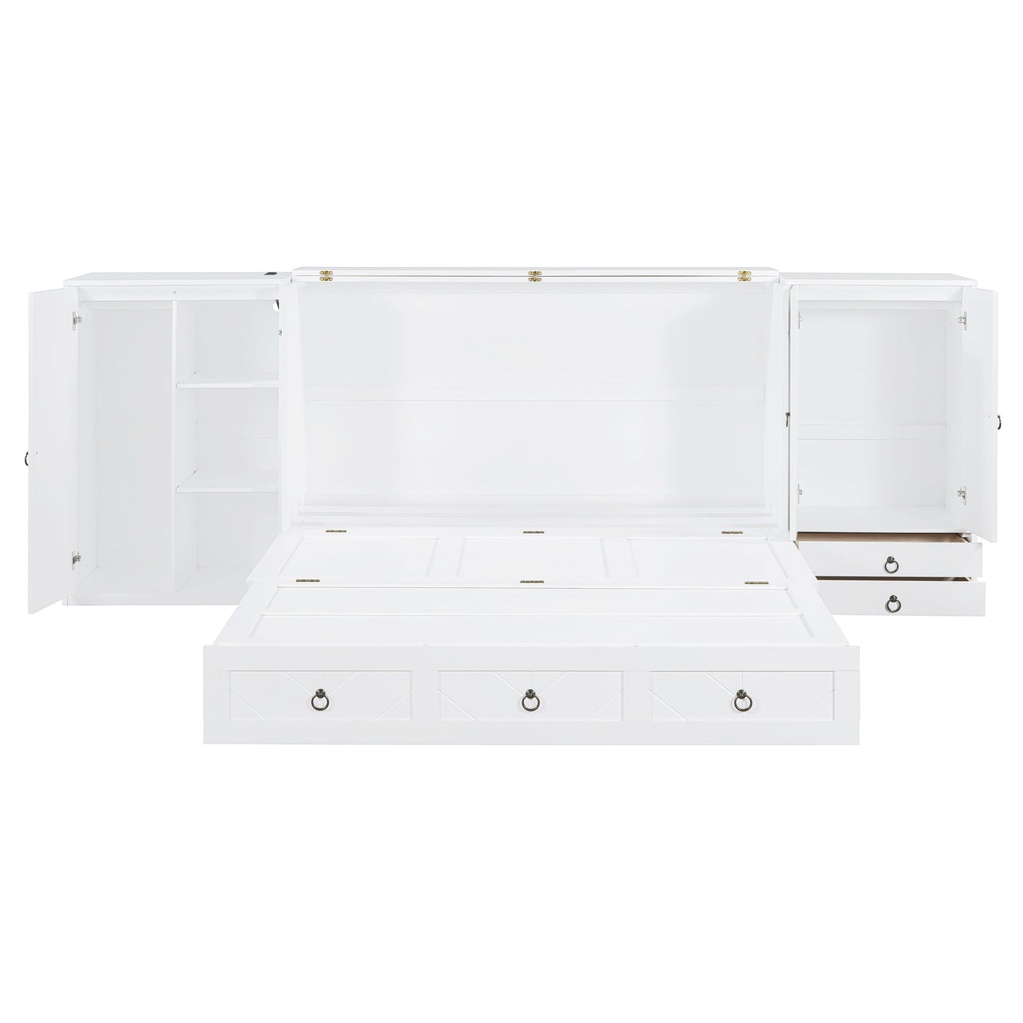 Queen Size Murphy Bed with USB Port, Little Wardrobes and Drawers, White - DREAM YOUR HOUSE