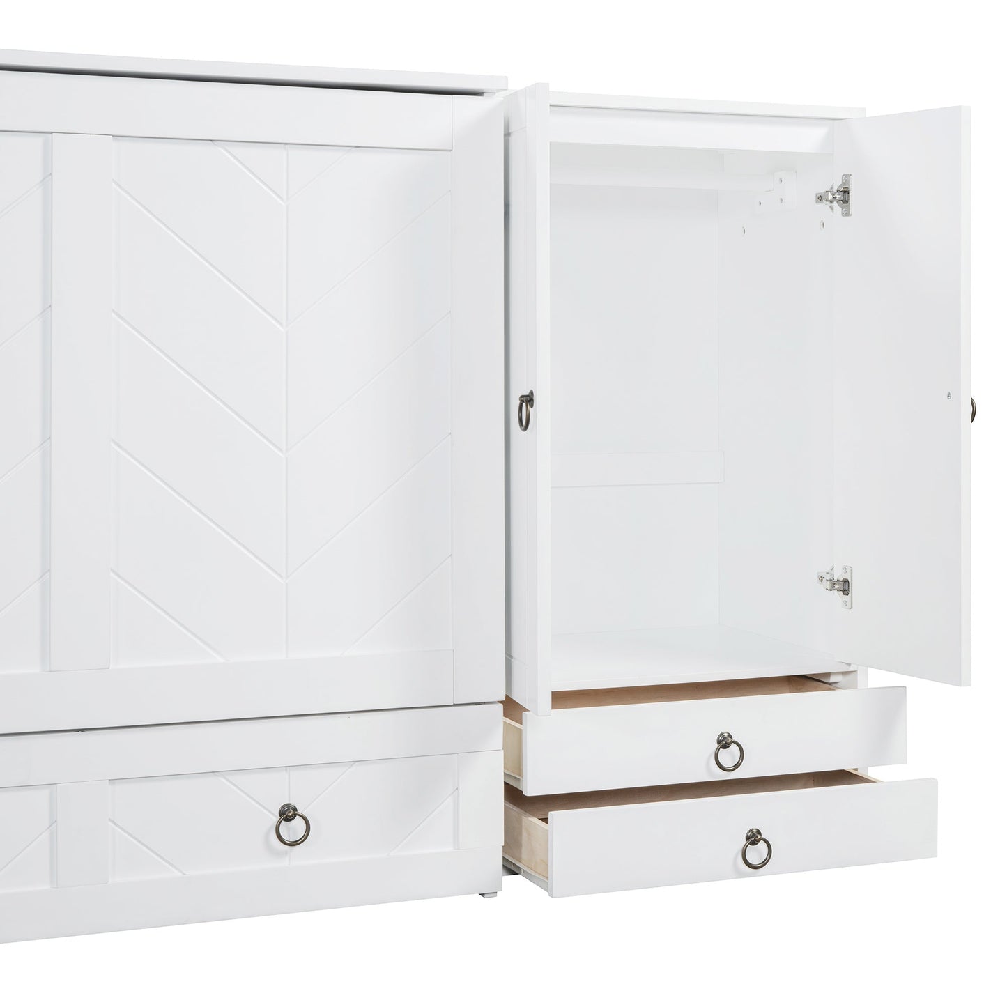 Queen Size Murphy Bed with USB Port, Little Wardrobes and Drawers, White - DREAM YOUR HOUSE