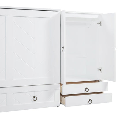 Queen Size Murphy Bed with USB Port, Little Wardrobes and Drawers, White - DREAM YOUR HOUSE