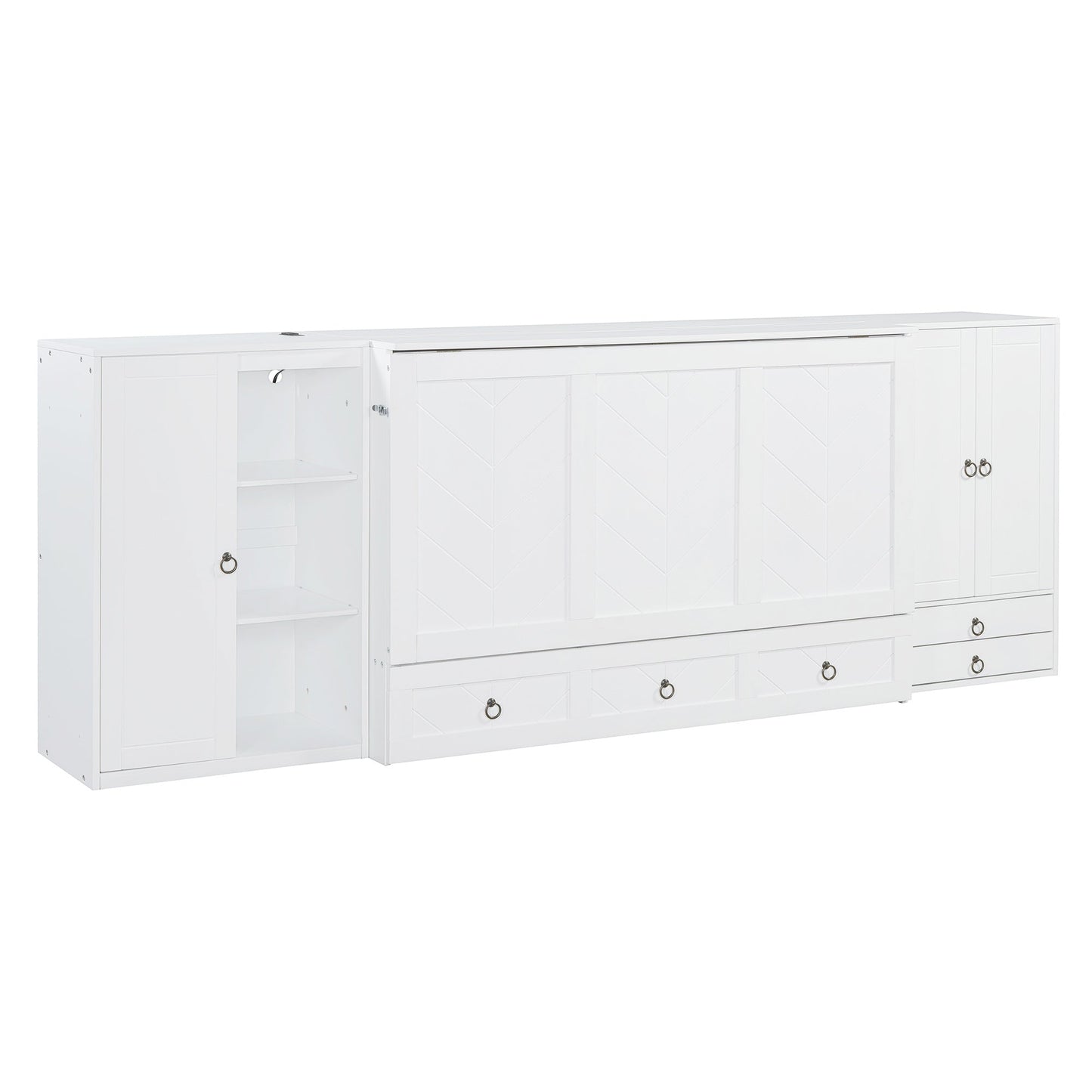 Queen Size Murphy Bed with USB Port, Little Wardrobes and Drawers, White - DREAM YOUR HOUSE