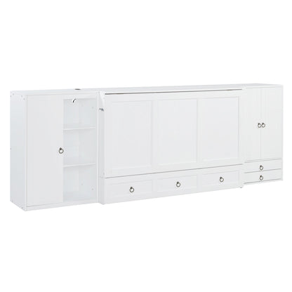 Queen Size Murphy Bed with USB Port, Little Wardrobes and Drawers, White - DREAM YOUR HOUSE