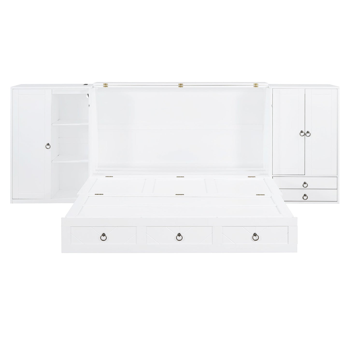 Queen Size Murphy Bed with USB Port, Little Wardrobes and Drawers, White - DREAM YOUR HOUSE