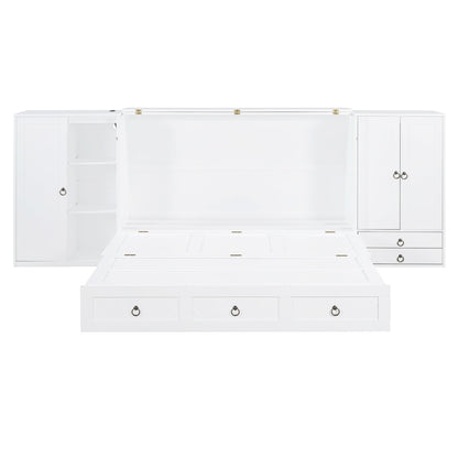 Queen Size Murphy Bed with USB Port, Little Wardrobes and Drawers, White - DREAM YOUR HOUSE