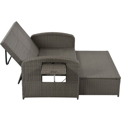 Rattan Double Chaise Lounge, Reclining Daybed With Adjustable Back and Cushions - DREAM YOUR HOUSE