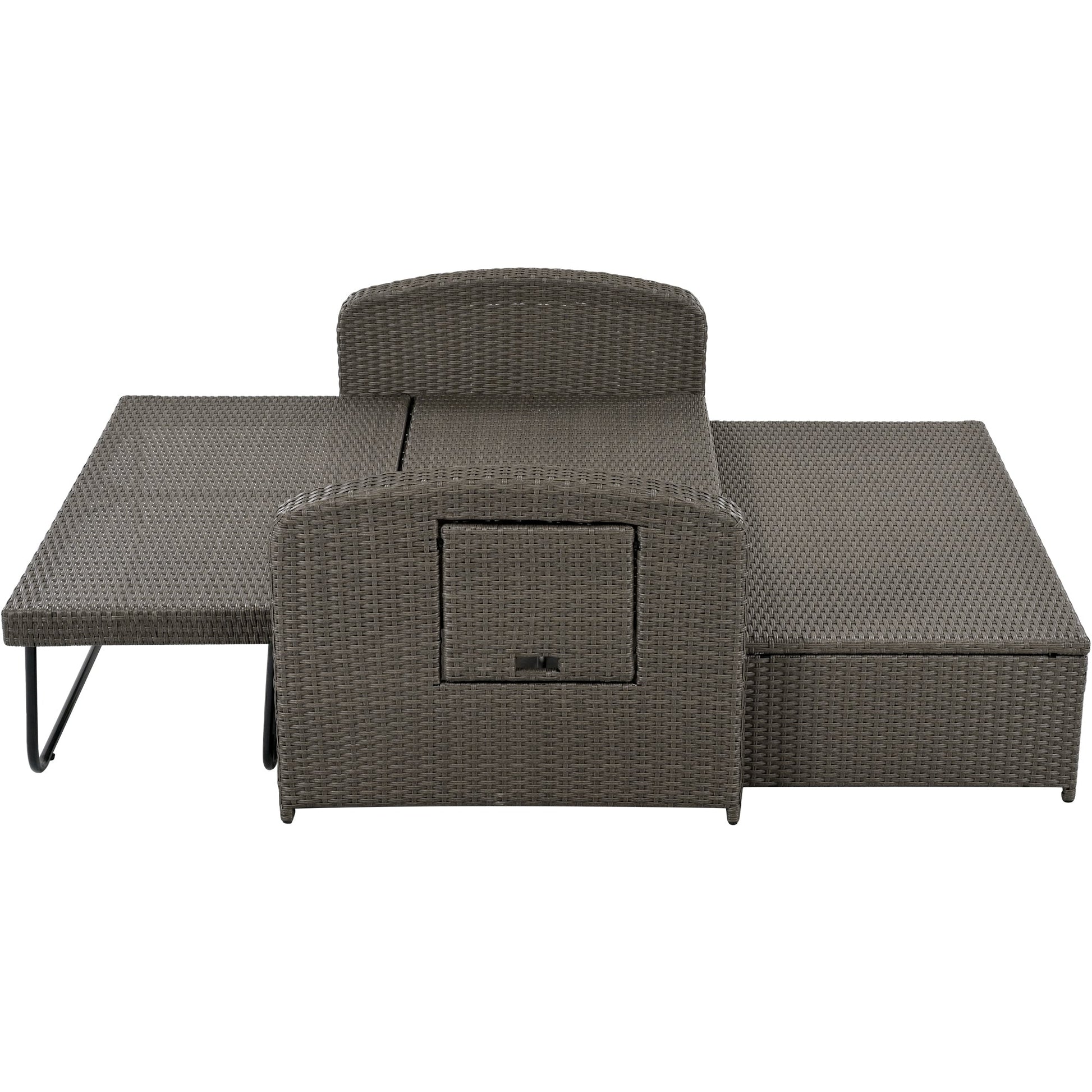 Rattan Double Chaise Lounge, Reclining Daybed With Adjustable Back and Cushions - DREAM YOUR HOUSE