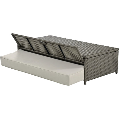 Rattan Double Chaise Lounge, Reclining Daybed With Adjustable Back and Cushions - DREAM YOUR HOUSE