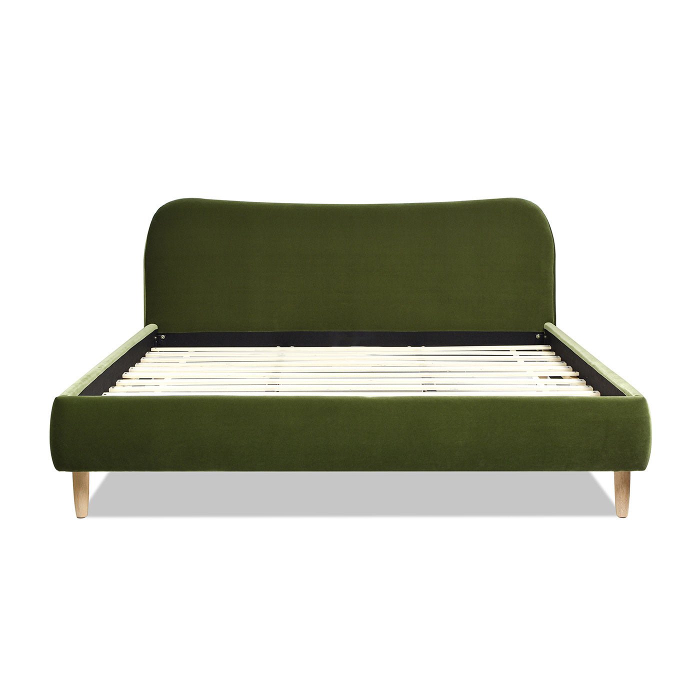 Roman Curved Headboard Upholstered Platform Bed, King, Olive Green Performance Velvet - DREAM YOUR HOUSE