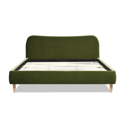 Roman Curved Headboard Upholstered Platform Bed, King, Olive Green Performance Velvet - DREAM YOUR HOUSE