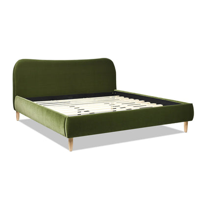 Roman Curved Headboard Upholstered Platform Bed, King, Olive Green Performance Velvet - DREAM YOUR HOUSE