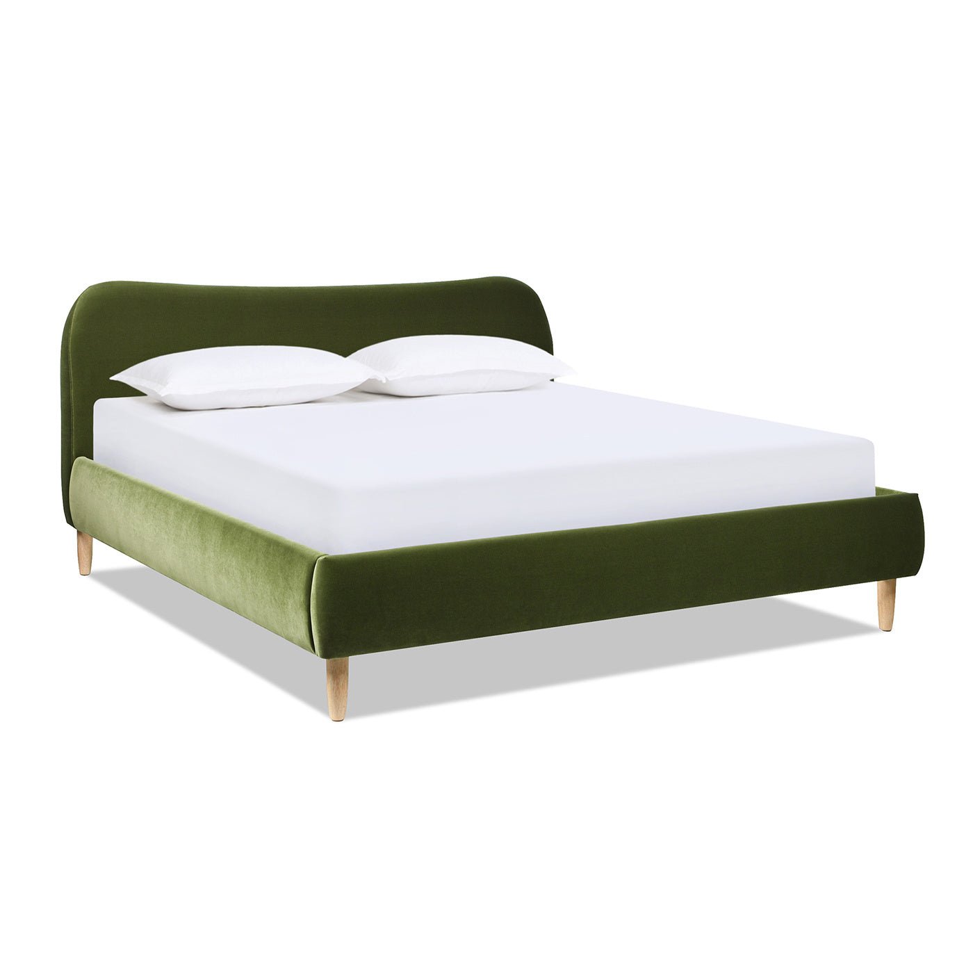 Roman Curved Headboard Upholstered Platform Bed, King, Olive Green Performance Velvet - DREAM YOUR HOUSE