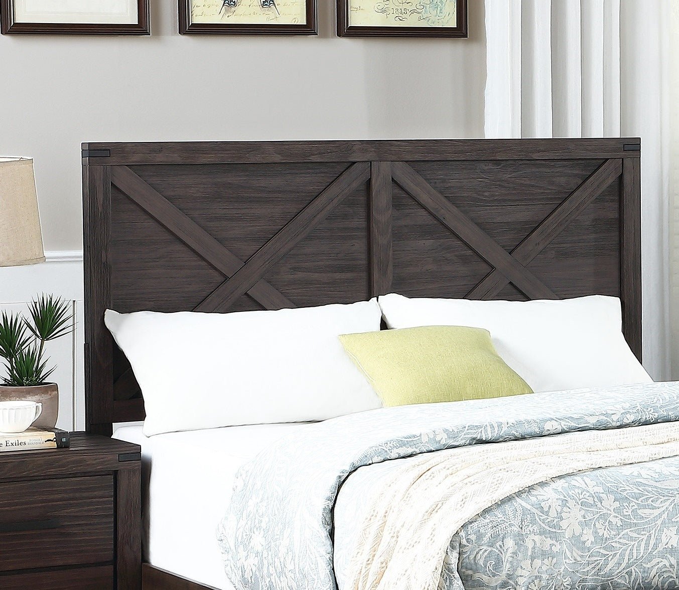 Rustic Contemporary Espresso 1pc Queen Size Bed Wooden X - Design HB Unique Look Bedroom Furniture - DREAM YOUR HOUSE