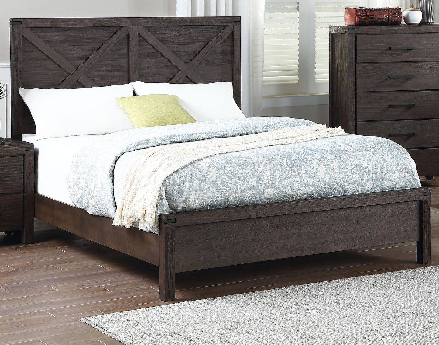 Rustic Contemporary Espresso 1pc Queen Size Bed Wooden X - Design HB Unique Look Bedroom Furniture - DREAM YOUR HOUSE