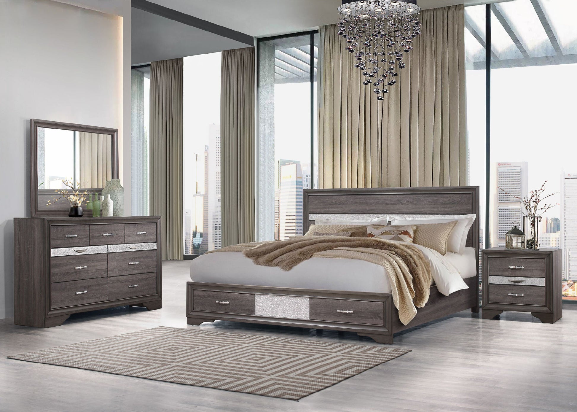 RYDER SPARKLE GREY QUEEN BED - DREAM YOUR HOUSE