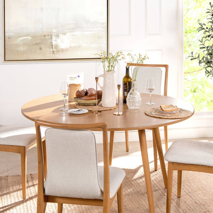 Scandi 54" 4 - Seater Round Dining Table, Natural Light Brown Rubberwood - DREAM YOUR HOUSE