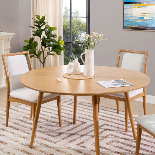 Scandi 54" 4 - Seater Round Dining Table, Natural Light Brown Rubberwood - DREAM YOUR HOUSE