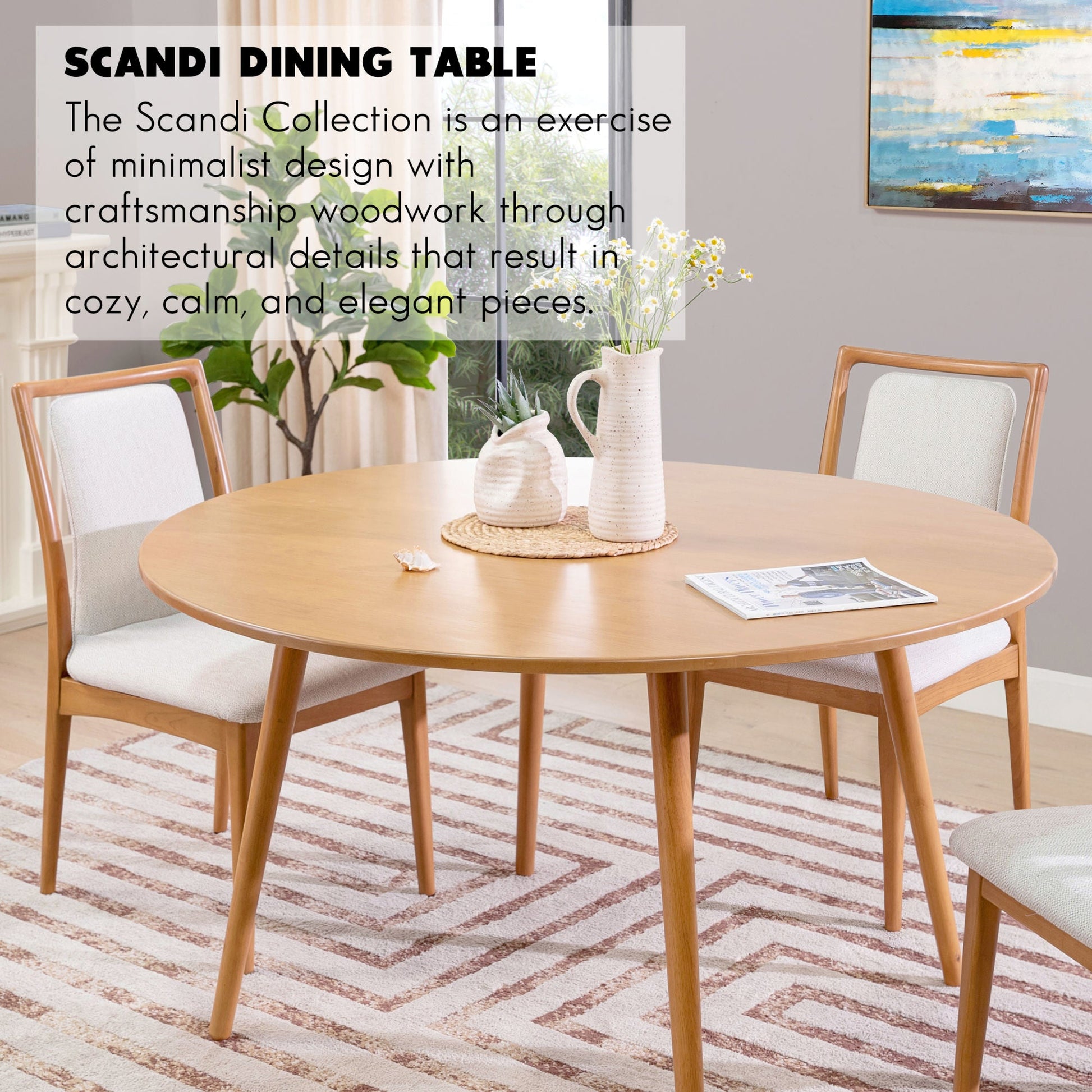 Scandi 54" 4 - Seater Round Dining Table, Natural Light Brown Rubberwood - DREAM YOUR HOUSE