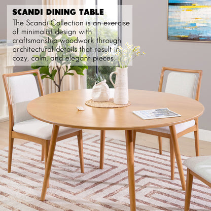 Scandi 54" 4 - Seater Round Dining Table, Natural Light Brown Rubberwood - DREAM YOUR HOUSE