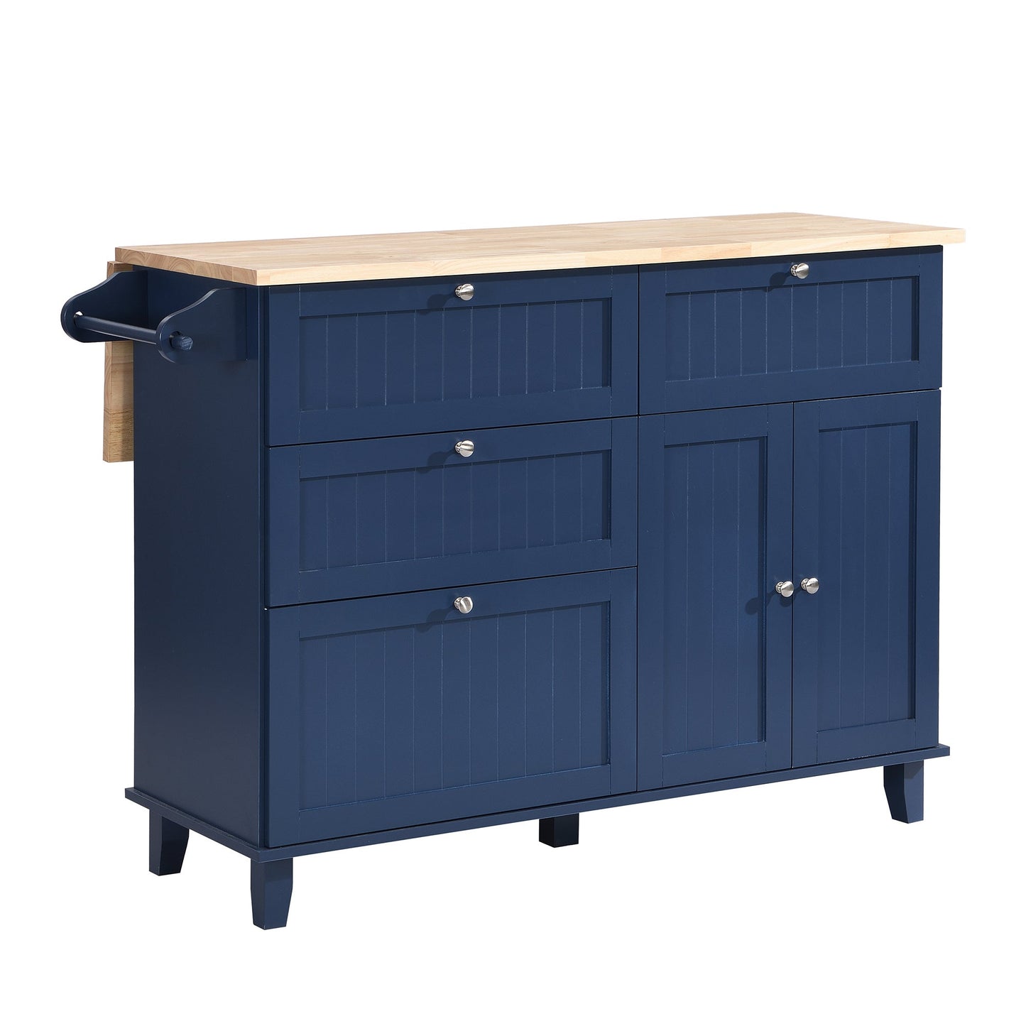 TOPMAX Farmhouse Kitchen Island Set with Drop Leaf and 2 Seatings,Dining Table Set with Storage Cabinet, Drawers and Towel Rack, Blue+Black+Brown - DREAM YOUR HOUSE