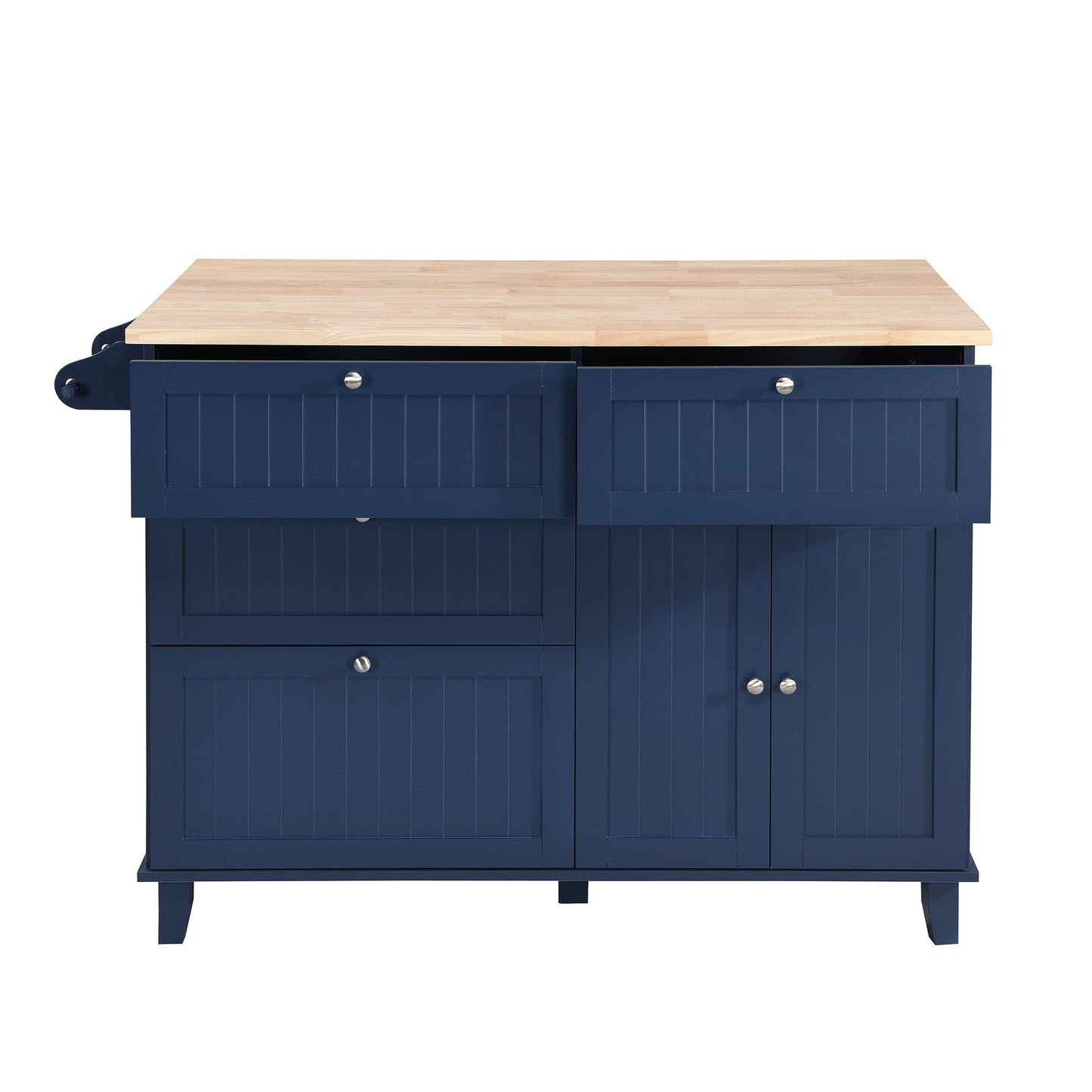 TOPMAX Farmhouse Kitchen Island Set with Drop Leaf and 2 Seatings,Dining Table Set with Storage Cabinet, Drawers and Towel Rack, Blue+Black+Brown - DREAM YOUR HOUSE