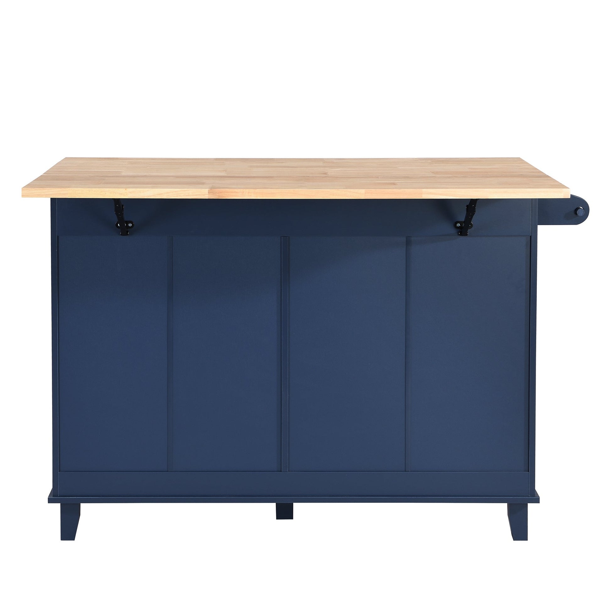 TOPMAX Farmhouse Kitchen Island Set with Drop Leaf and 2 Seatings,Dining Table Set with Storage Cabinet, Drawers and Towel Rack, Blue+Black+Brown - DREAM YOUR HOUSE