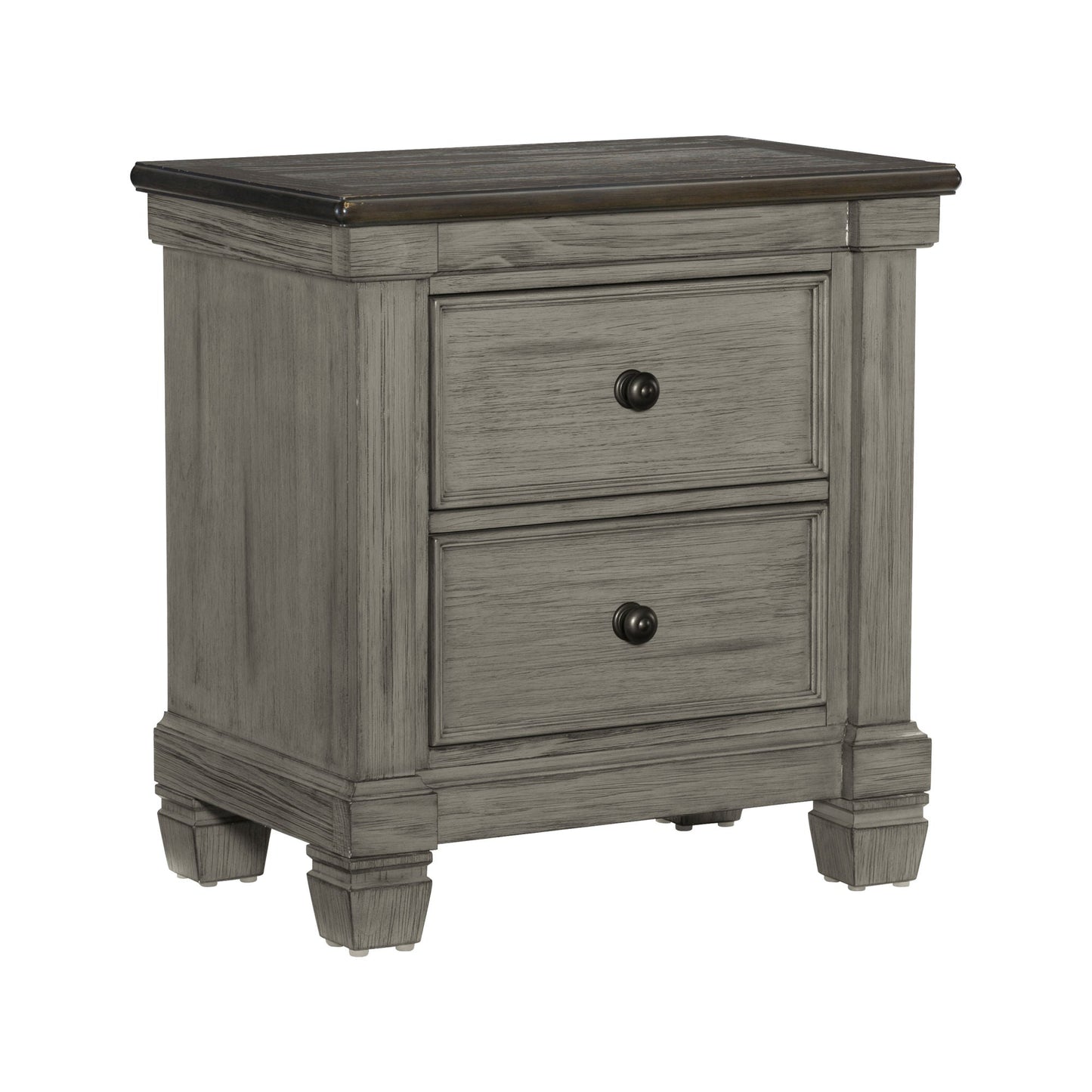 Transitional - Rustic Style Coffee and Antique Gray 2 - Drawer Nightstand 1pc Flat Knobs Classic Bedroom Furniture - DREAM YOUR HOUSE