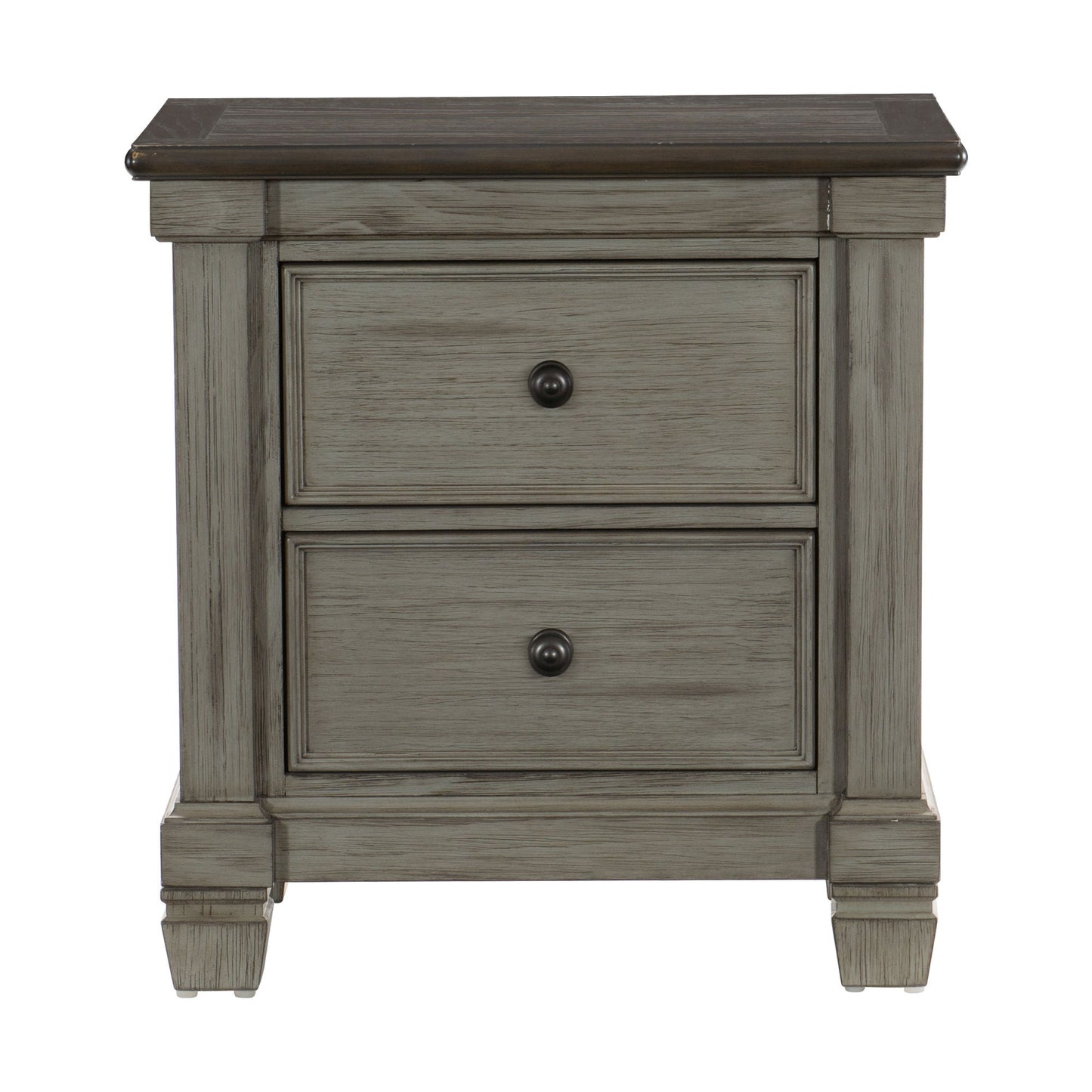 Transitional - Rustic Style Coffee and Antique Gray 2 - Drawer Nightstand 1pc Flat Knobs Classic Bedroom Furniture - DREAM YOUR HOUSE