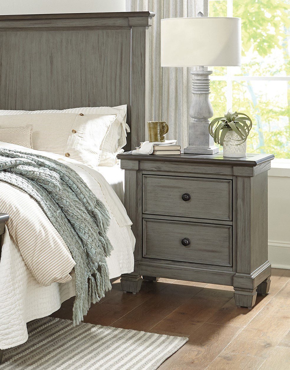 Transitional-Rustic Style Coffee and Antique Gray 2-Drawer Nightstand 1pc Flat Knobs Classic Bedroom Furniture - DREAM YOUR HOUSEDREAM YOUR HOUSE