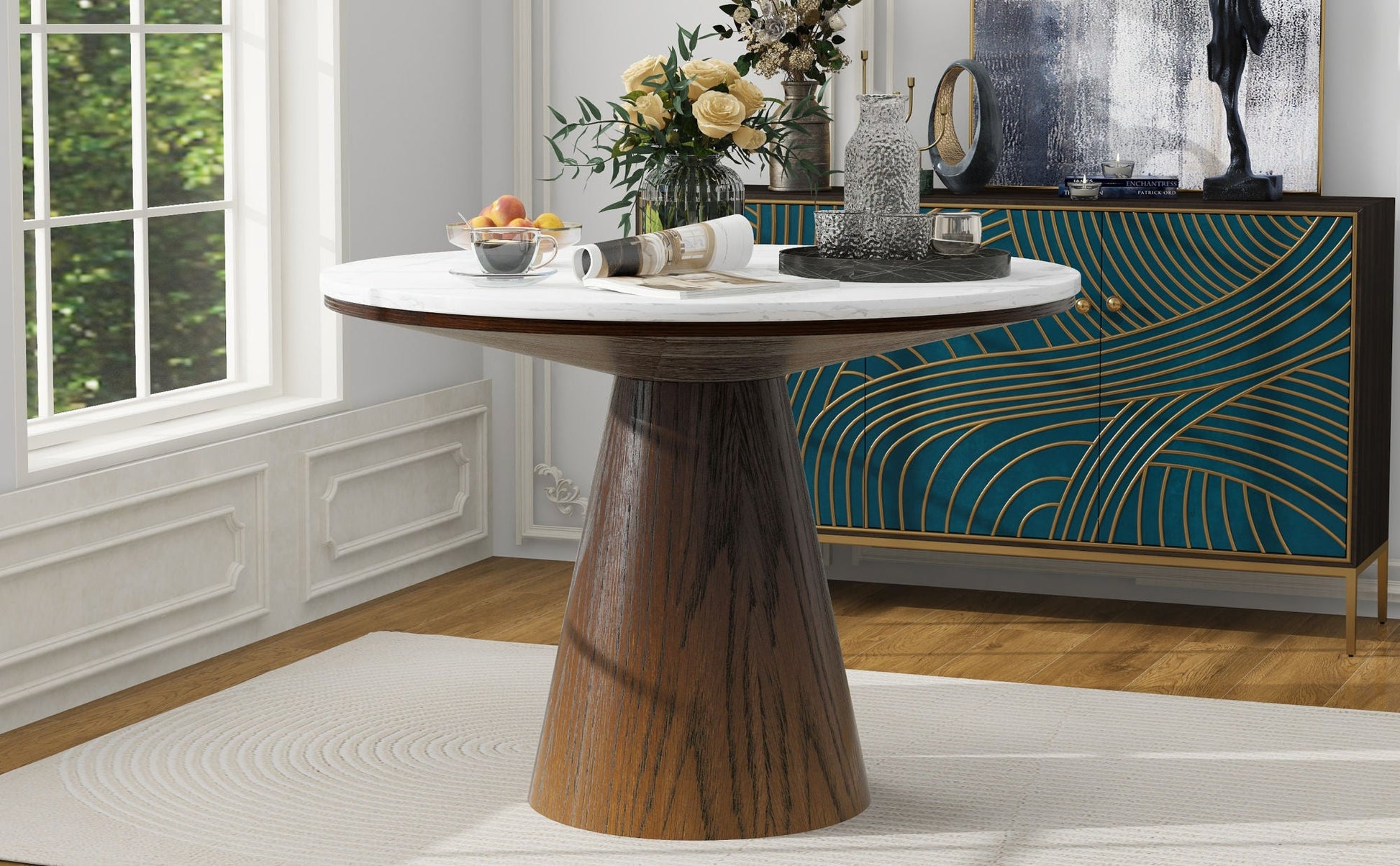 TREXM Retro Round Dining Table Minimalist Elegant Table for Living Room, Dining Room (White + Brown) - DREAM YOUR HOUSE