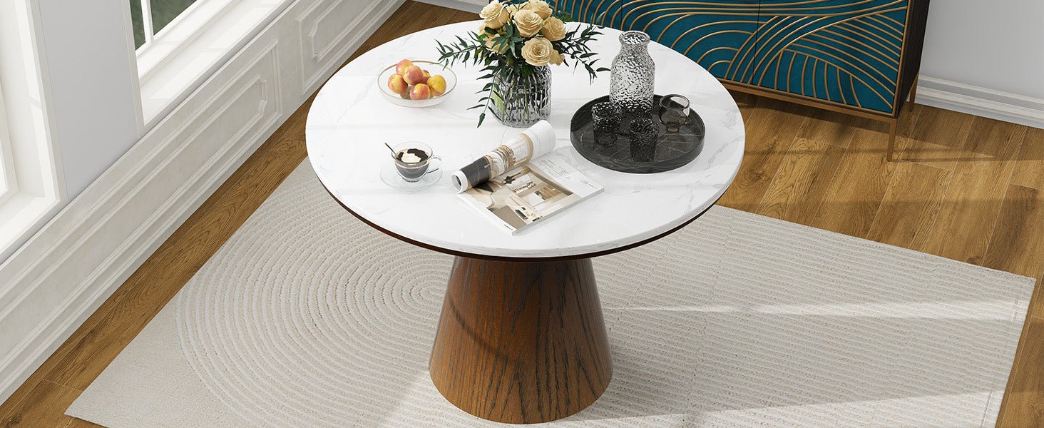 TREXM Retro Round Dining Table Minimalist Elegant Table for Living Room, Dining Room (White + Brown) - DREAM YOUR HOUSE