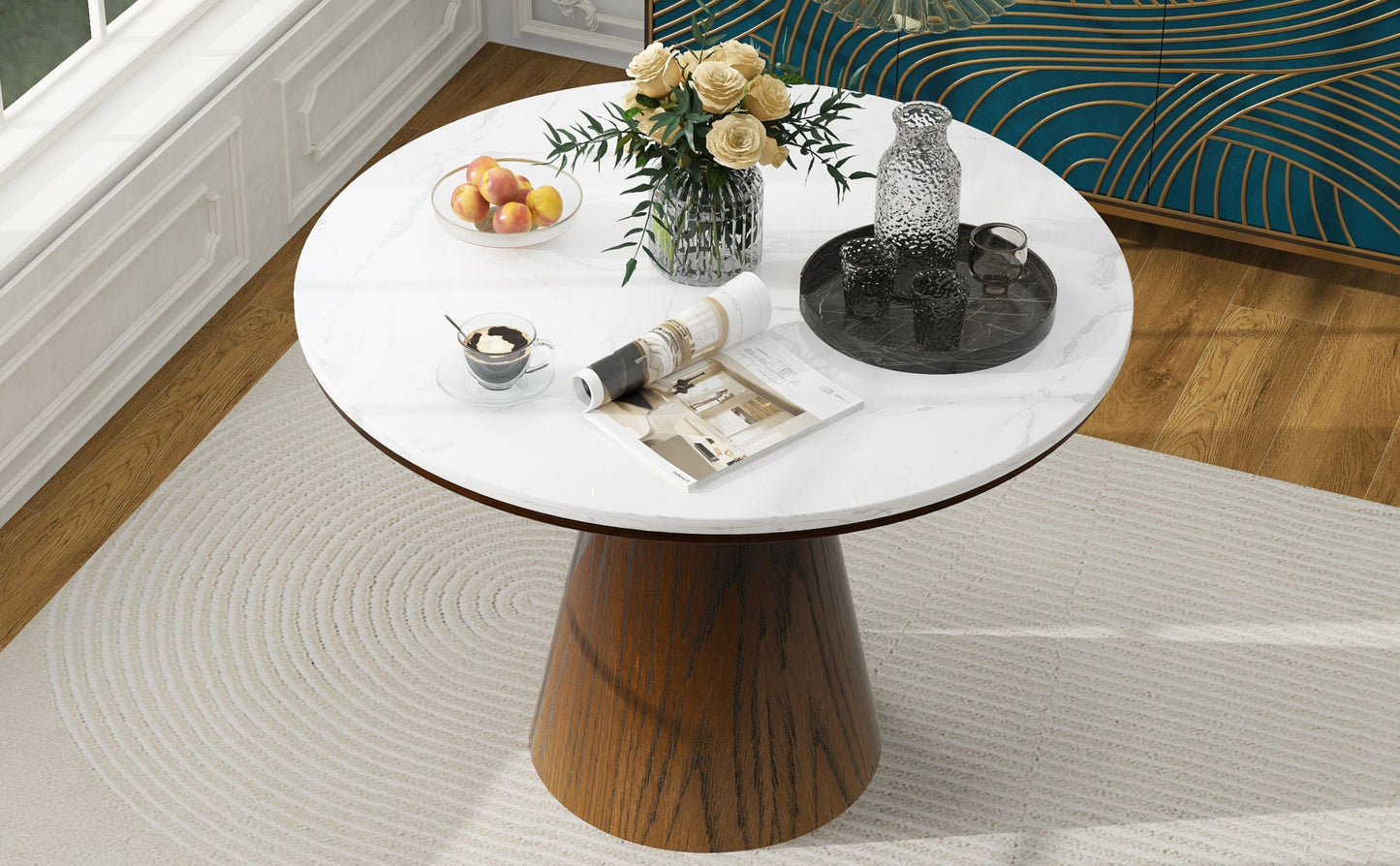 TREXM Retro Round Dining Table Minimalist Elegant Table for Living Room, Dining Room (White + Brown) - DREAM YOUR HOUSE