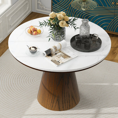 TREXM Retro Round Dining Table Minimalist Elegant Table for Living Room, Dining Room (White + Brown) - DREAM YOUR HOUSE