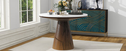 TREXM Retro Round Dining Table Minimalist Elegant Table for Living Room, Dining Room (White + Brown) - DREAM YOUR HOUSE