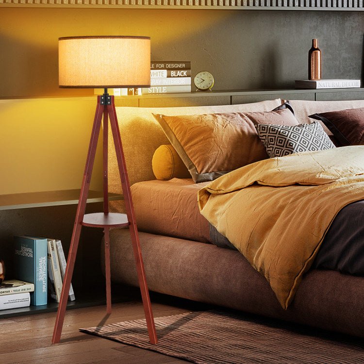 Tripod Floor Lamp Wood Standing Lamp with Flaxen Lamp Shade and E26 Lamp Base - DREAM YOUR HOUSE