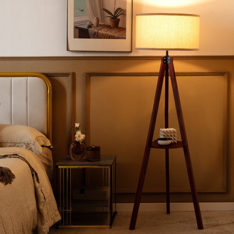 Tripod Floor Lamp Wood Standing Lamp with Flaxen Lamp Shade and E26 Lamp Base - DREAM YOUR HOUSE