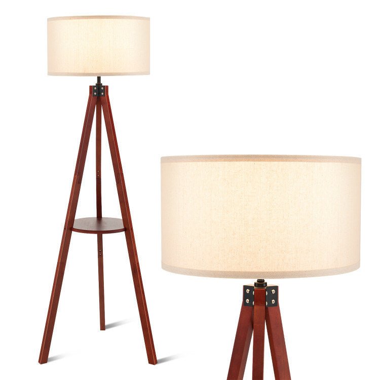 Tripod Floor Lamp Wood Standing Lamp with Flaxen Lamp Shade and E26 Lamp Base - DREAM YOUR HOUSE