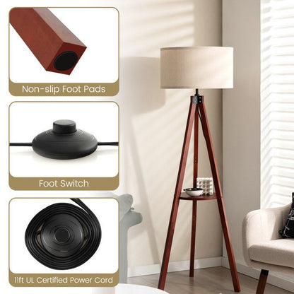 Tripod Floor Lamp Wood Standing Lamp with Flaxen Lamp Shade and E26 Lamp Base - DREAM YOUR HOUSE